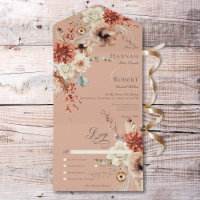Boho Peach & Rust Floral & Feather Peach Abendesse