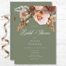 Boho Peach & Rust Floral Sage Green Brautparty