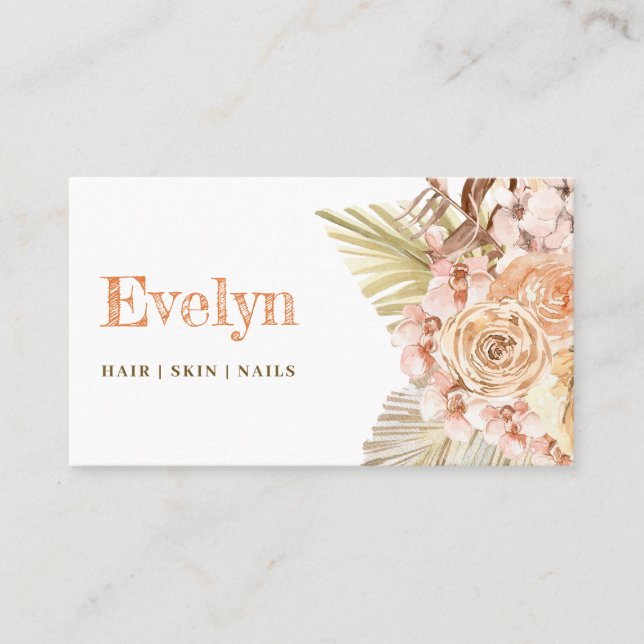 Boho Peach und Oliven Green Visitenkarte (Vorderseite)