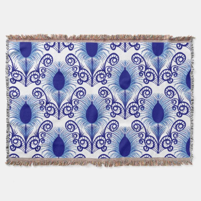 Boho Peacock Feather Jewel Tone-Blue Decke (Vorderseite)