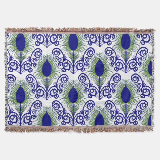 Boho Peacock Feather Jewel Tone-Blue Green Decke (Vorderseite)