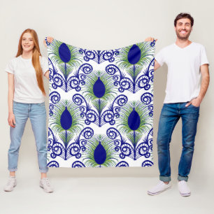 Boho Peacock Feather Jewel Tone-Blue Green Fleecedecke
