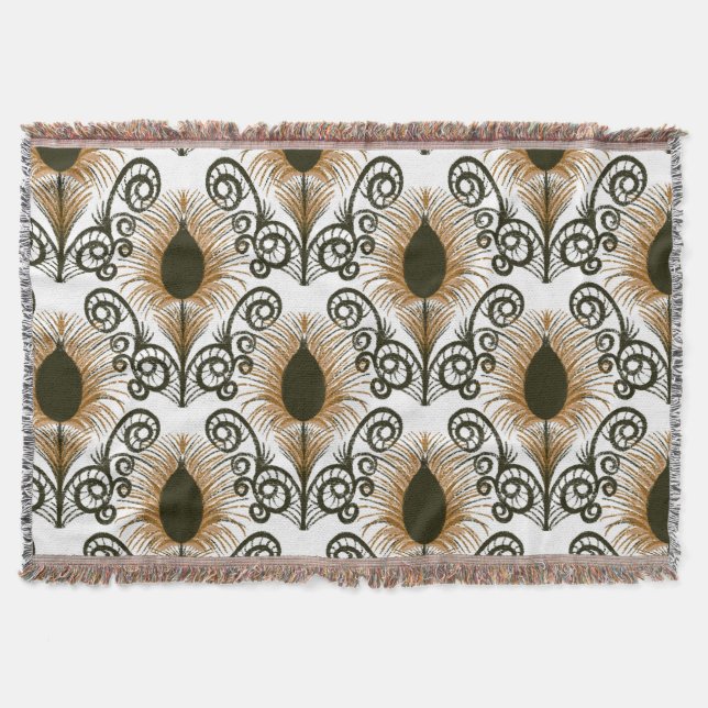 Boho Peacock Feather Jewel Tone-Golden Brown Decke (Vorderseite)