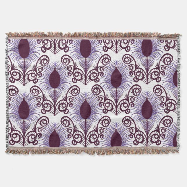 Boho Peacock Feather Jewel Tone-Lila Monochrome Decke (Vorderseite)