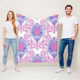 Boho Peacock Feather Jewel Tone-Neon Pink Fleecedecke