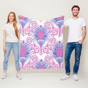 Boho Peacock Feather Jewel Tone-Neon Pink Fleecedecke