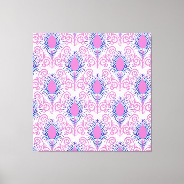 Boho Peacock Feather Jewel Tone-Neon Pink Leinwanddruck (Vorderseite)