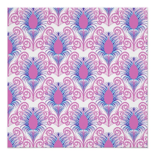 Boho Peacock Feather Jewel Tone-Neon Pink Poster (Vorderseite)