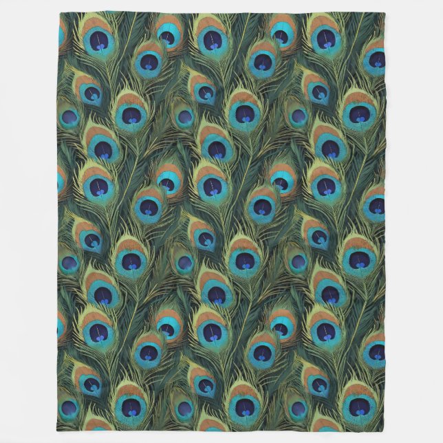 Boho Peacock Feathers Fleecedecke (Vorderseite)