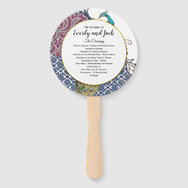 Boho Peacock Gray Aquamarin Gold Wedding Program Fächer