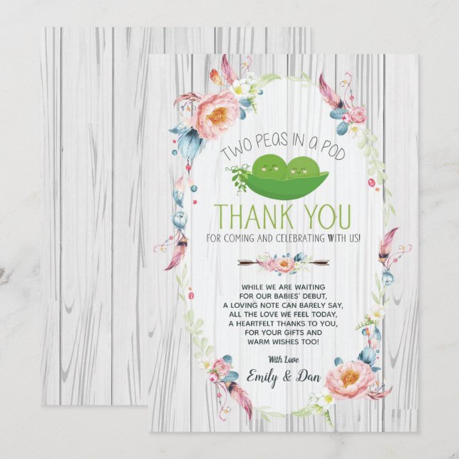 Boho Peas dans un Carte de remerciements de Baby s (Devant / Derrière)
