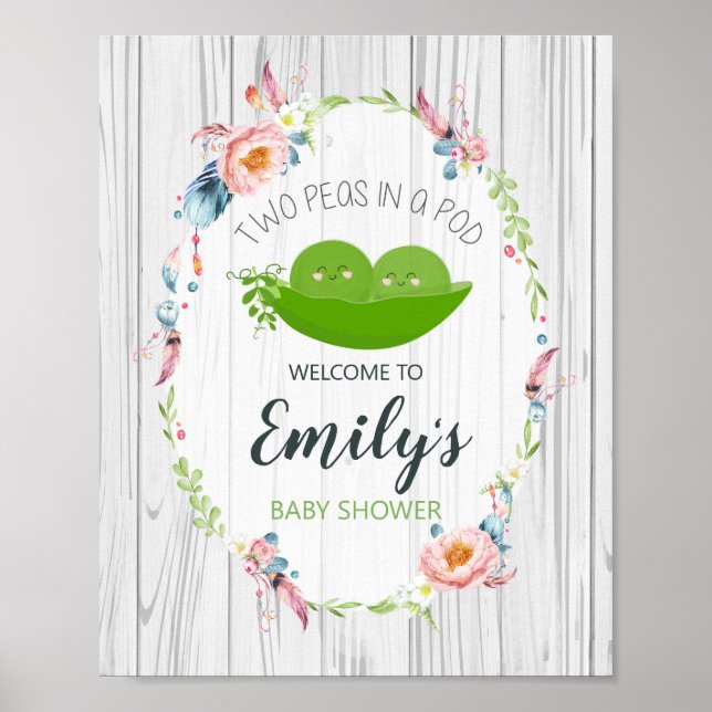 Boho Peas dans une Affiche de bienvenue Baby showe (Devant)