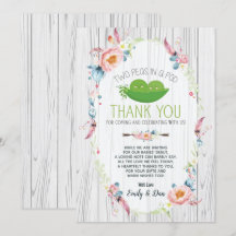 Boho Peas in einer Pod Twin Baby Dusche Danke Kart