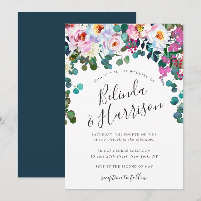 Boho Peonies & Eucalyptus Faire-part de mariage (Devant / Derrière)