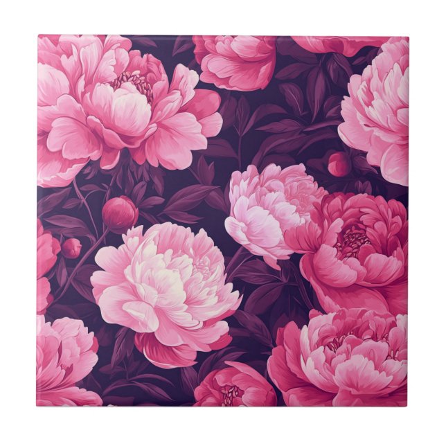 Boho Peonies Keramik Tiles for Kitchen Walls Fliese (Vorderseite)