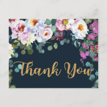 Boho Peonies Navy Floral Modern Vielen Dank