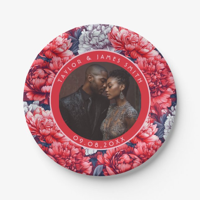 Boho Peonies Teller für Hochzeitsfeier (Vorderseite)