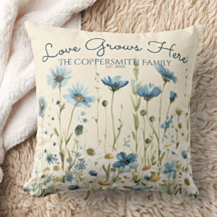 Boho Personalisiert Blue Wildblumen, Daisies Famil Kissen