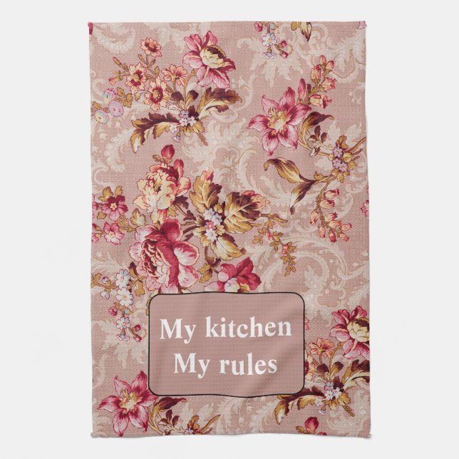 Boho Personalisiert Retro Design Blume Muster pink Geschirrtuch (Vertikal)