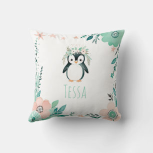 Boho personnalisé Baby Penguin Coussin Pastel Gree