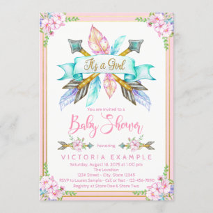 Boho-Pfeil-Feder-Mädchen-Baby-Shower-Einladungen Einladung