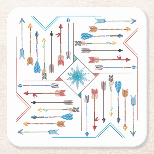 Boho Pfeile und Sun V11 Sq ID748 Rechteckiger Pappuntersetzer (Vorderseite)