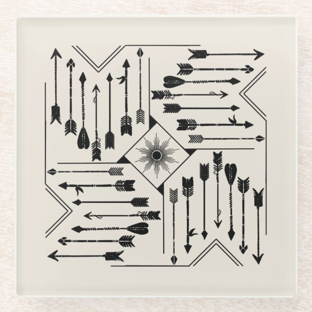 Boho Pfeile und Sun V12 Sq ID748 Glasuntersetzer (Vorderseite)