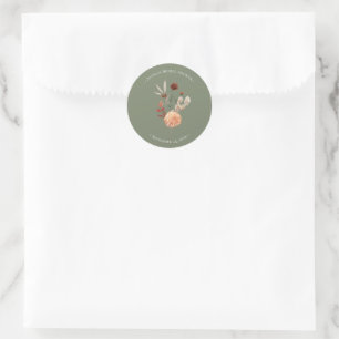 Boho Pfirsich & Rost Floral Sage Grün Brautparty Runder Aufkleber