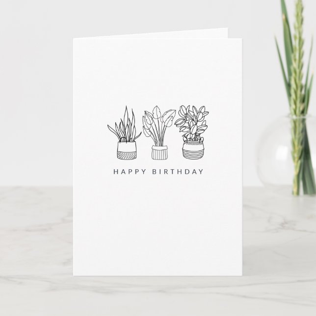 Boho Pflanze Minimale Linie Kunst Zeichnend Geburt Karte (Vorderseite)