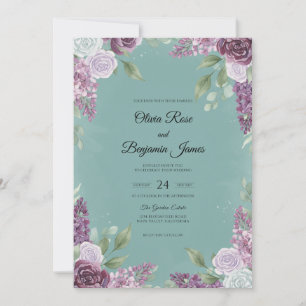 Boho-Pflaumen-Teal-Wildblumen-Hochzeit Einladung