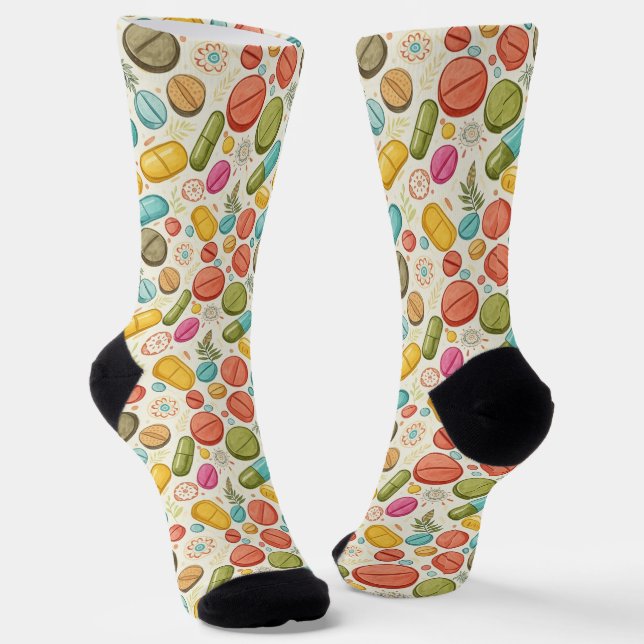 Boho Pharmacy Socken mit Blume & Pillen in Earthy (Gewinkelt)