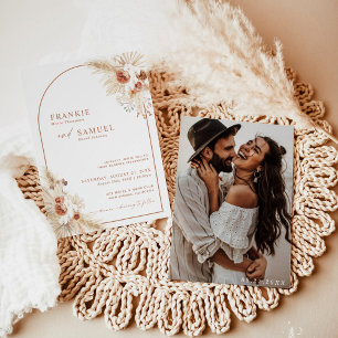 Boho Photo Wedding Invite Terracotta Pampas Grass Einladung