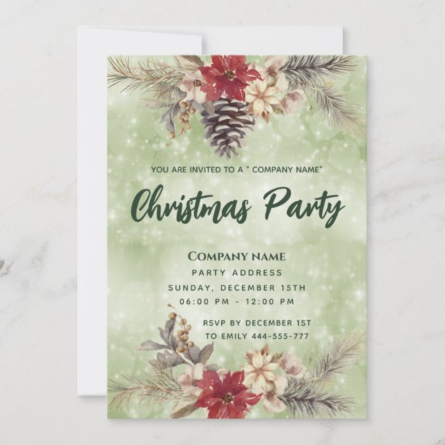 Boho Pine cone Filiale Weihnachtskonzern Party Einladung (Vorderseite)