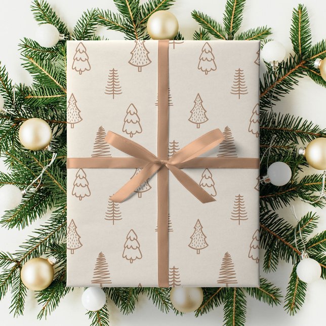 Boho Pine Trees Neutral Winter Minimalist Forest Geschenkpapier (Von Creator hochgeladen)