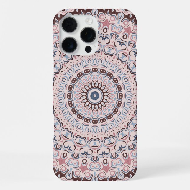 Boho Pink and Blue Mandala Pattern iPhone 16 Pro Max Hülle (Rückseite)