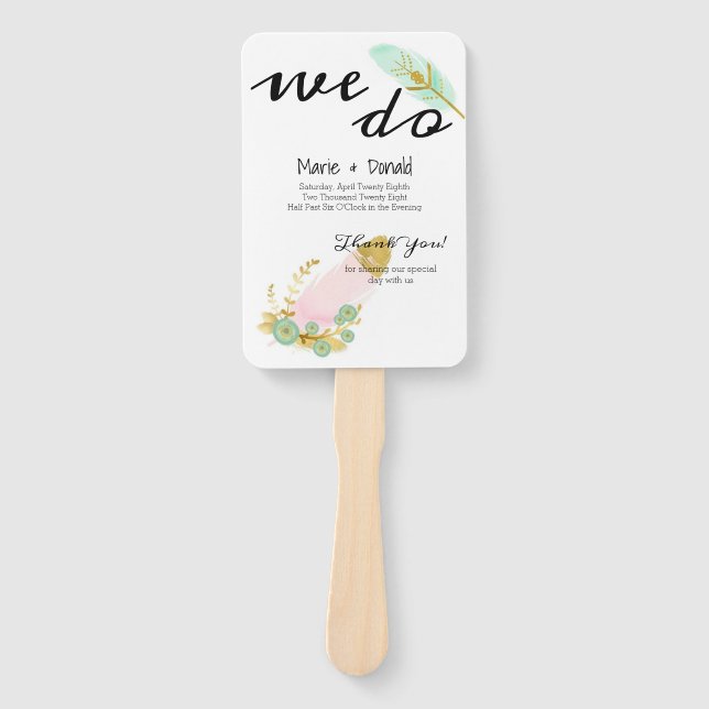 Boho Pink and Gold Feathers Program Fächer (Vorderseite)