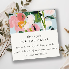Boho Pink Aquamarin gestrichen Floral Vielen Dank  Quadratische Visitenkarte