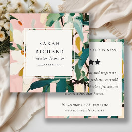 Boho Pink Aquamarine grüne gestrichene Blüten Quadratische Visitenkarte