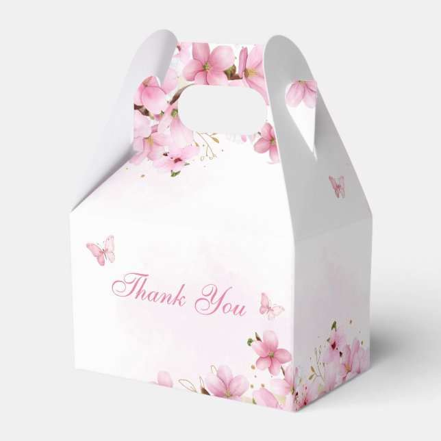 Boho Pink Aquarell Bläsernschmetterling Baby Dusch Geschenkschachtel (Rückseite)