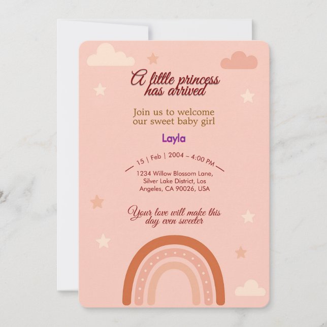 Boho Pink Baby Dusche Einladung (Vorderseite)