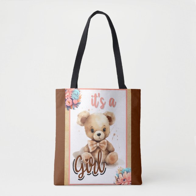 Boho Pink Bear Baby Dusche Tasche (Vorderseite)