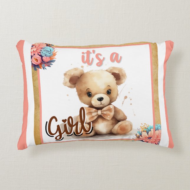 Boho Pink Bear Baby Duschkopf Kissen (Vorderseite)