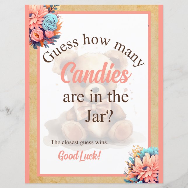 Boho Pink Bear Baby Shower Candy Jar Game (Vorderseite)