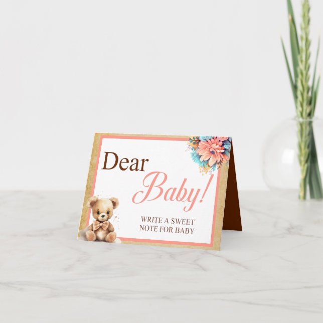Boho Pink Bear Baby shower Chère carte de table po (Devant)