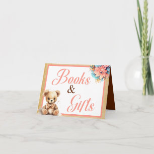 Boho Pink Bear Babydusche Bücher und Geschenke Karte