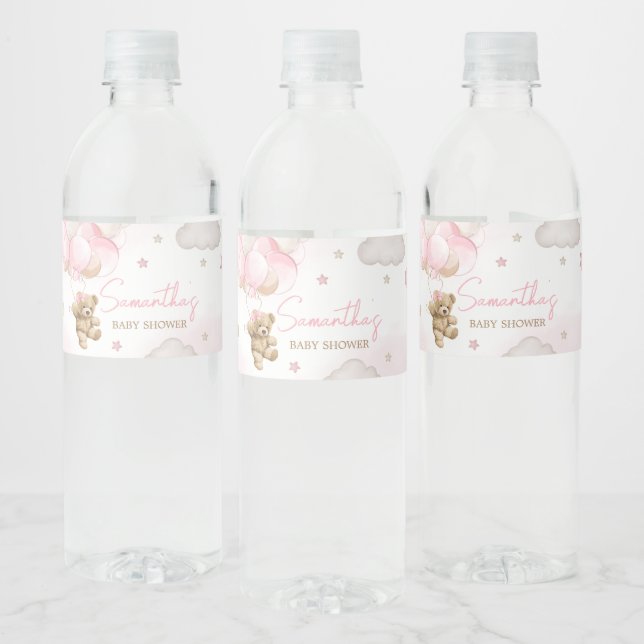 Boho Pink Bear Balloon Babydusche (Flaschen)