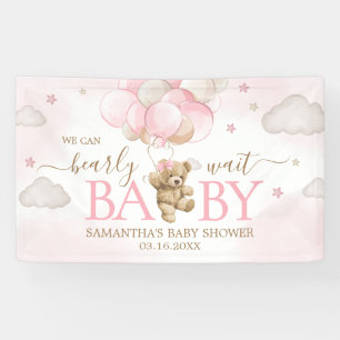 Boho Pink Bear Balloon Babydusche Banner
