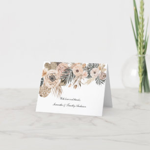 Boho Pink Beige Grau Floral Botanische Hochzeit Dankeskarte