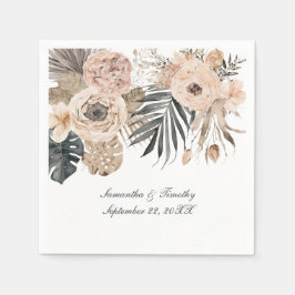 Boho Pink Beige Gray Botanicals Hochzeit Serviette