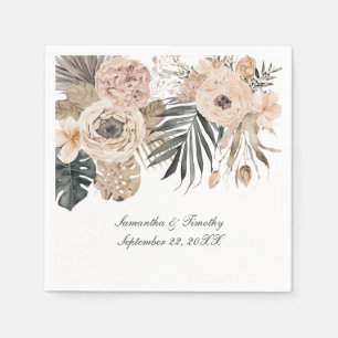 Boho Pink Beige Gray Botanicals Hochzeit Serviette